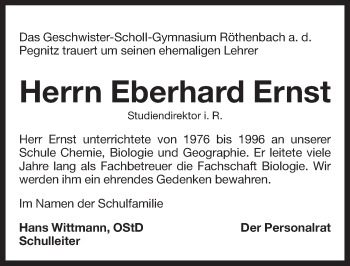 Traueranzeige von Eberhard Ernst von Pegnitz-Zeitung